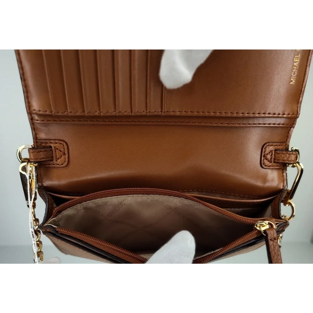 Michael Kors Jet Set Small Pebbled Leather Smartphone Crossbody-Brown-NWOT